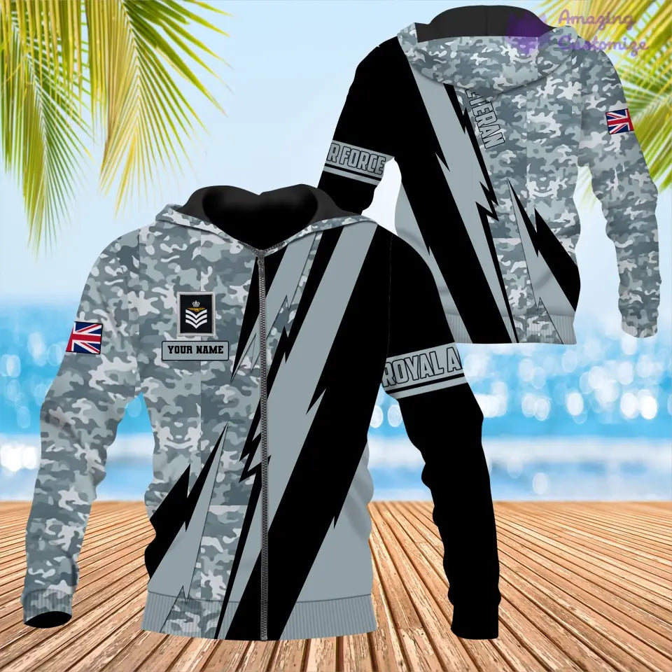 Personalisiertes Hawaiihemd mit Camouflage-Muster für britische Soldaten/Veteranen mit Namen und Rang, 3D-Druck – 0503240001