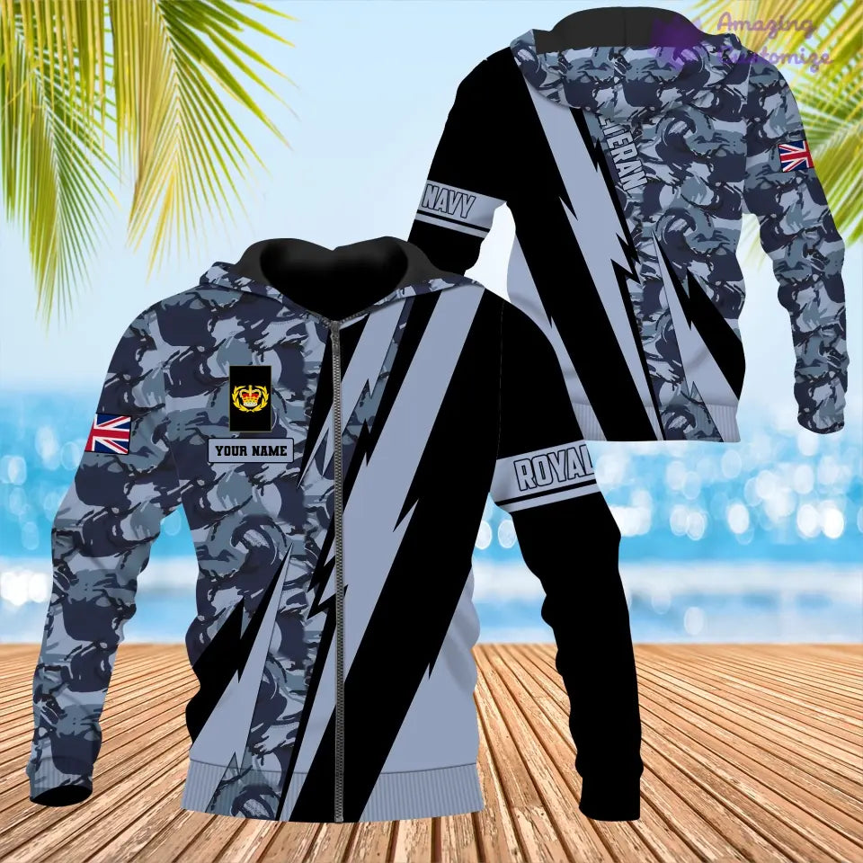 Personalisiertes Hawaiihemd mit Camouflage-Muster für britische Soldaten/Veteranen mit Namen und Rang, 3D-Druck – 0503240001