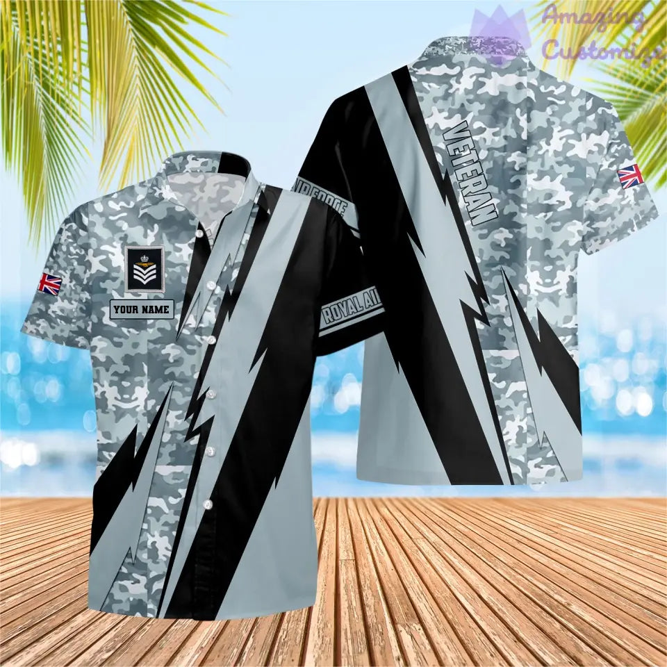 T-shirt Hawaïen personnalisé avec camouflage soldat/vétéran britannique avec nom et grade imprimé en 3D - 0503240001