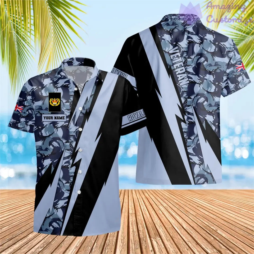 T-shirt Hawaïen personnalisé avec camouflage soldat/vétéran britannique avec nom et grade imprimé en 3D - 0503240001