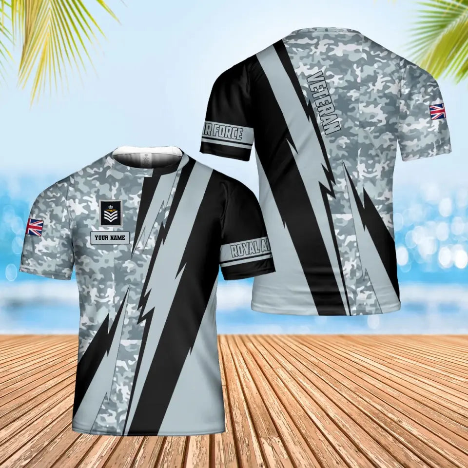 T-shirt Hawaïen personnalisé avec camouflage soldat/vétéran britannique avec nom et grade imprimé en 3D - 0503240001