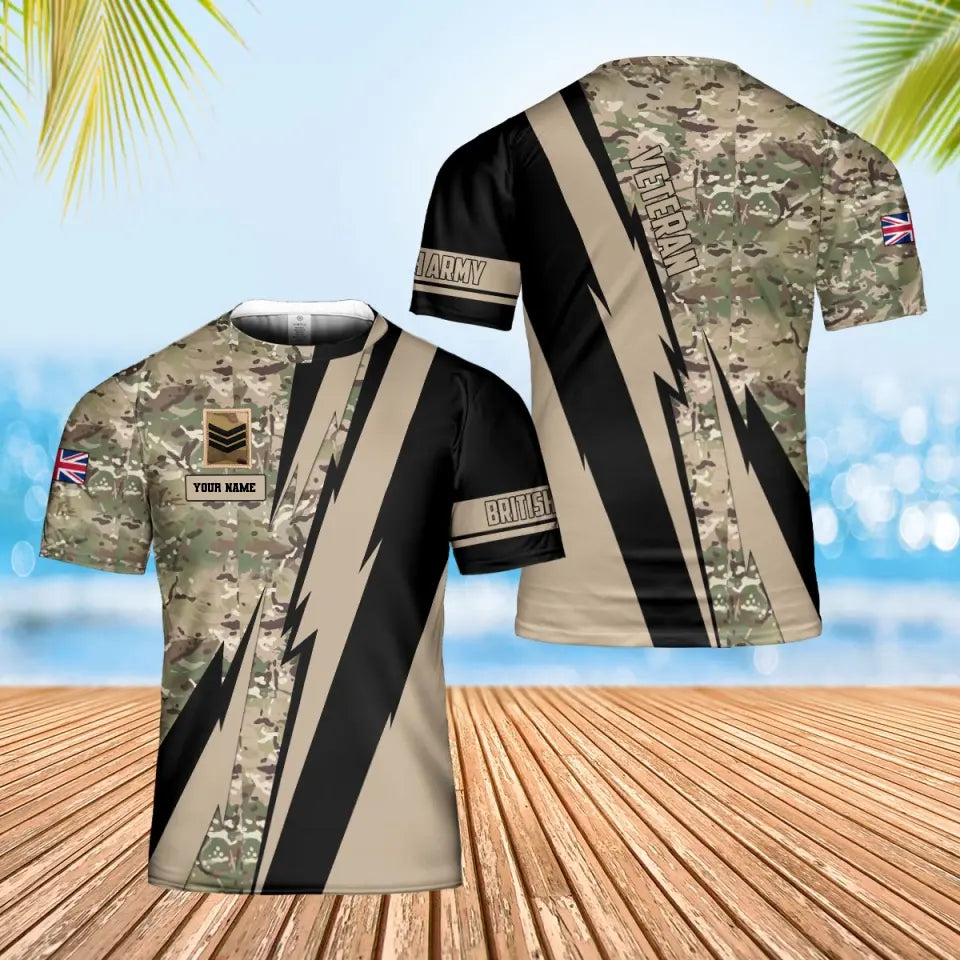 T-shirt Hawaïen personnalisé avec camouflage soldat/vétéran britannique avec nom et grade imprimé en 3D - 0503240001