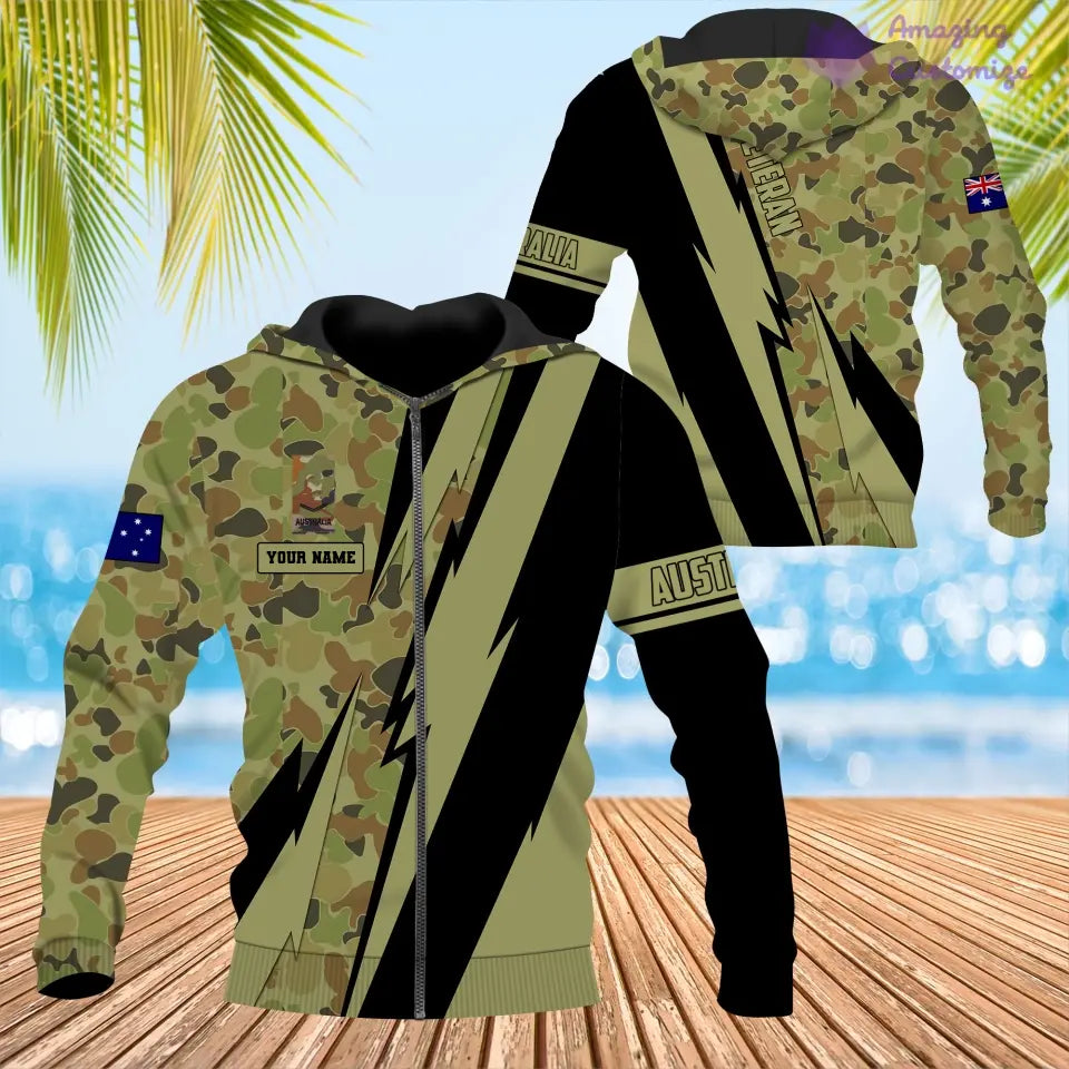 Personalisierter Kapuzenpullover mit Camouflage-Muster für australische Soldaten/Veteranen mit Namen und Rang, 3D-Druck – 17095968