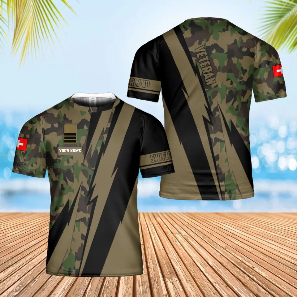 T-shirt Hawaï personnalisé avec camouflage soldat/vétéran suisse avec nom et grade imprimé en 3D - 0503240001