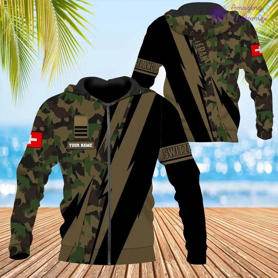 T-shirt Hawaï personnalisé avec camouflage soldat/vétéran suisse avec nom et grade imprimé en 3D - 0503240001