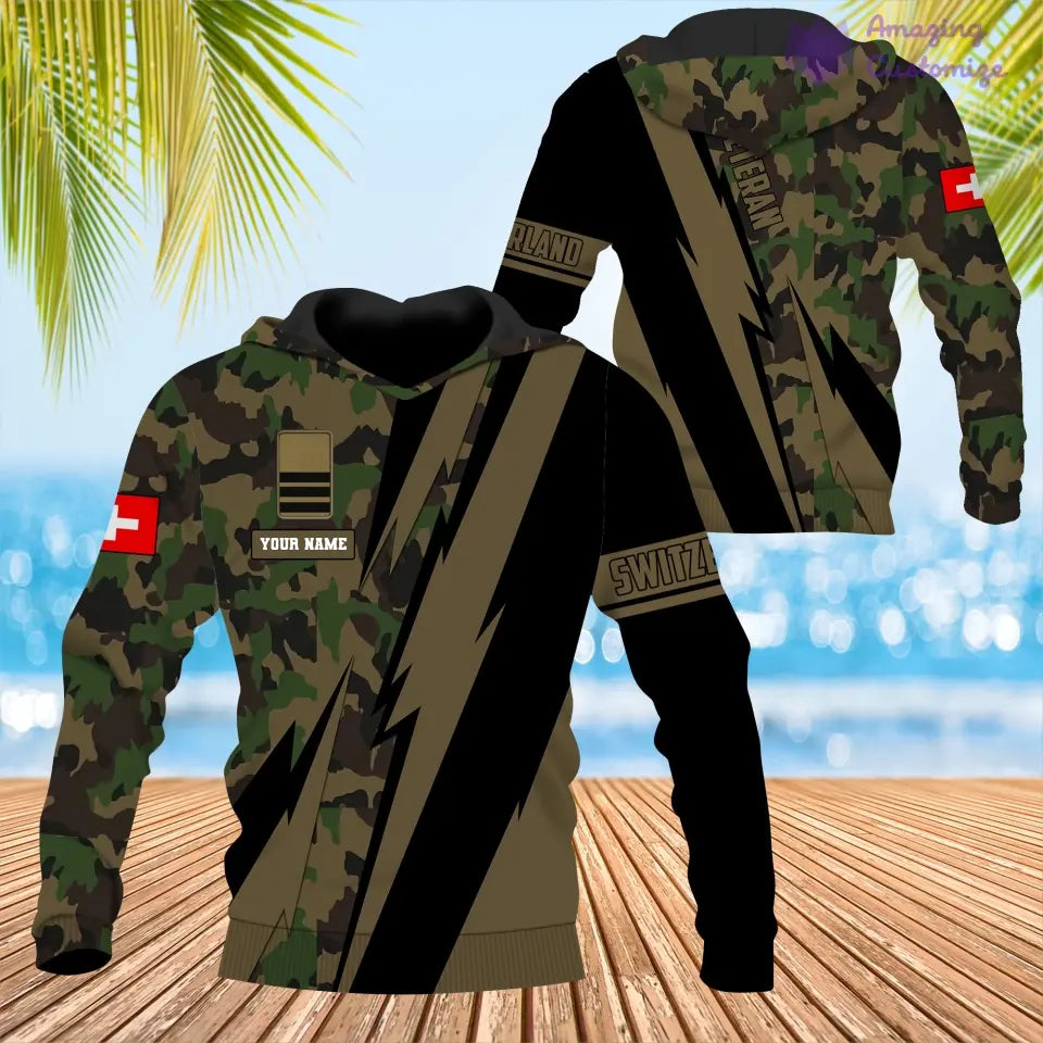 T-shirt Hawaï personnalisé avec camouflage soldat/vétéran suisse avec nom et grade imprimé en 3D - 0503240001