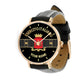 Personalized Italy Soldier/ Veteran With Name And Rank Black Stitched Leather Watch - 0703240001 - Gold Version