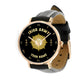 Montre personnalisée en cuir noir avec coutures noires pour soldat/vétéran irlandais avec nom et grade - 0803240001 - Version dorée