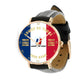 Personalized France Soldier/ Veteran With Name And Rank Black Stitched Leather Watch - 0803240001 - Gold Version