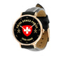 Personalisierte Schweizer Soldat/Veteran mit Namen und Rang, schwarze genähte Lederuhr – 0803240001 – Goldversion