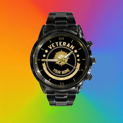 Personalized Ireland Soldier/ Veteran With Name Black Stainless Steel Watch - 1103240001 - Gold Version