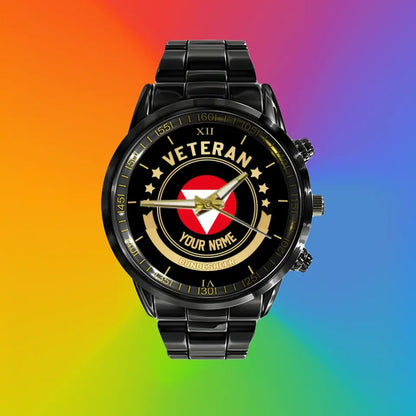 Personalisierte österreichische Soldat/Veteran mit Namen Schwarze Edelstahluhr - 1103240001 - Goldversion