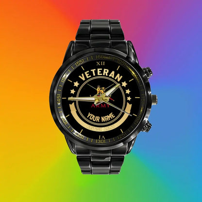 Personalized UK Soldier/ Veteran With Name Black Stainless Steel Watch - 1103240001 - Gold Version