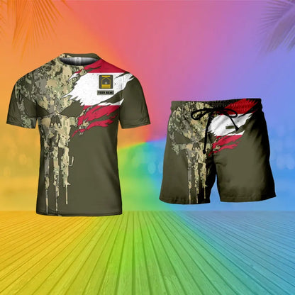 Personalized Austria Soldier/ Veteran Camo With Name And Rank Combo T-Shirt + Short 3D Printed