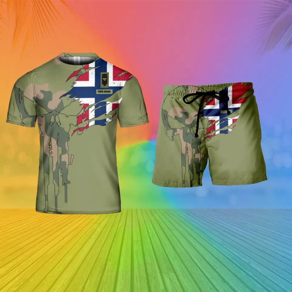 T-shirt personnalisé avec camouflage soldat/vétéran norvégien avec nom et grade + short imprimé en 3D