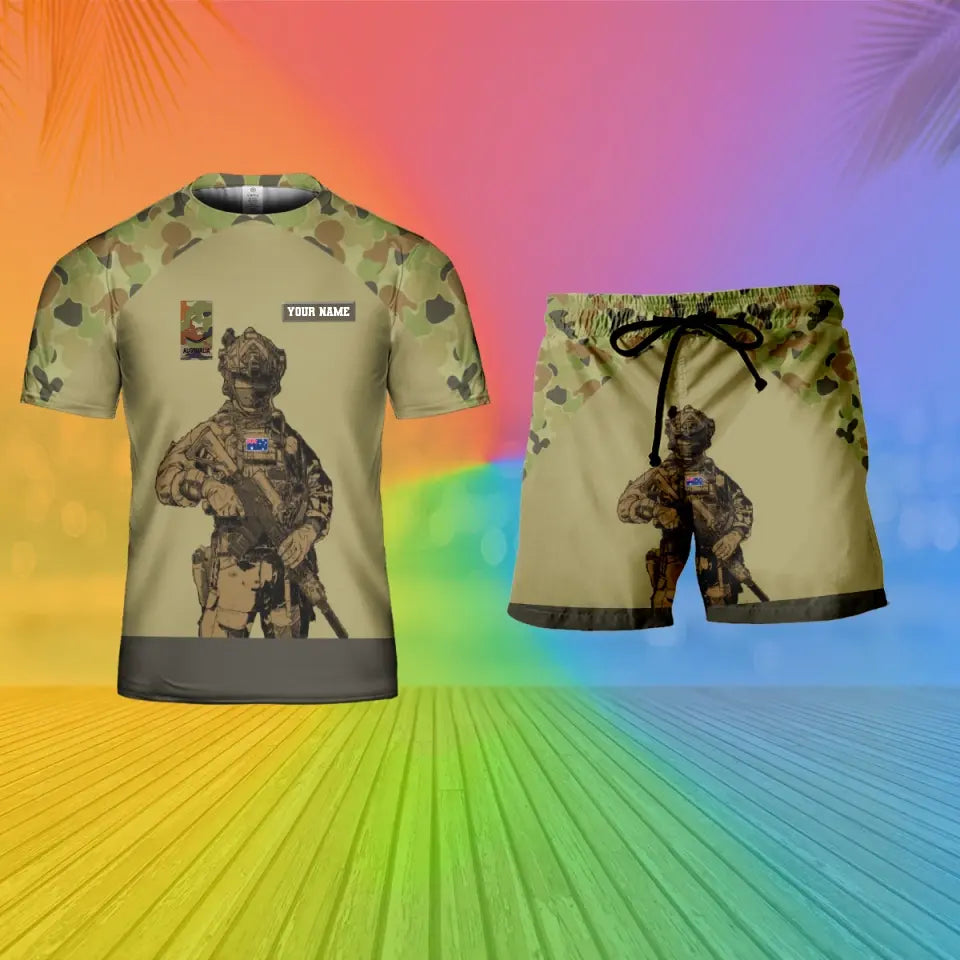 Personalized Australian Soldier/ Veteran Camo With Name And Rank Combo T-Shirt + Short 3D Printed -15Mar2401