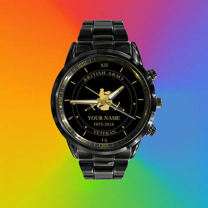 Personalized UK Soldier/ Veteran With Name And Year Black Stainless Steel Watch - 1603240001 - Gold Version