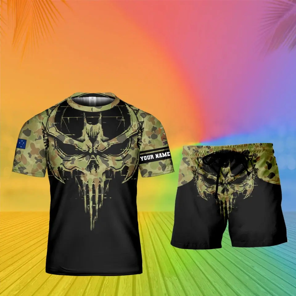 T-shirt personnalisé avec camouflage soldat/vétéran australien avec nom et grade combinés + short imprimés en 3D - 18Mar2401