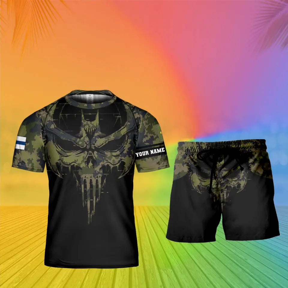 T-shirt personnalisé avec camouflage soldat/vétéran finlandais avec nom et grade + short imprimés en 3D - 18Mar2401