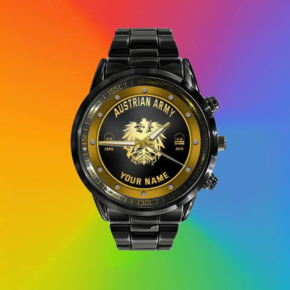 Personalized Austrian Soldier/ Veteran With Name, Rank And Year Black Stainless Steel Watch - 1803240001 - Gold Version