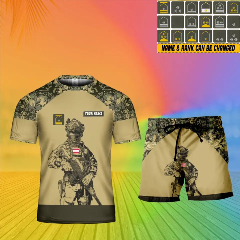 Personalized Austrian Soldier/ Veteran Camo With Name And Rank Combo T-Shirt + Short 3D Printed -19Mar2401