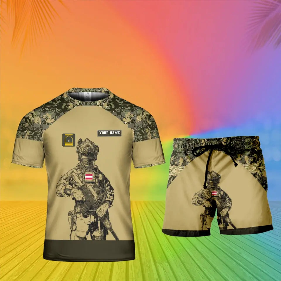 T-shirt personnalisé avec camouflage soldat/vétéran autrichien avec nom et grade + short imprimé en 3D - 19 mars 2401