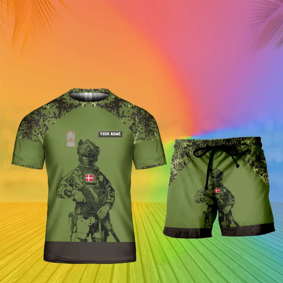 T-shirt personnalisé avec camouflage soldat/vétéran du Danemark avec nom et grade combinés + short imprimé en 3D - 19 mars 2401