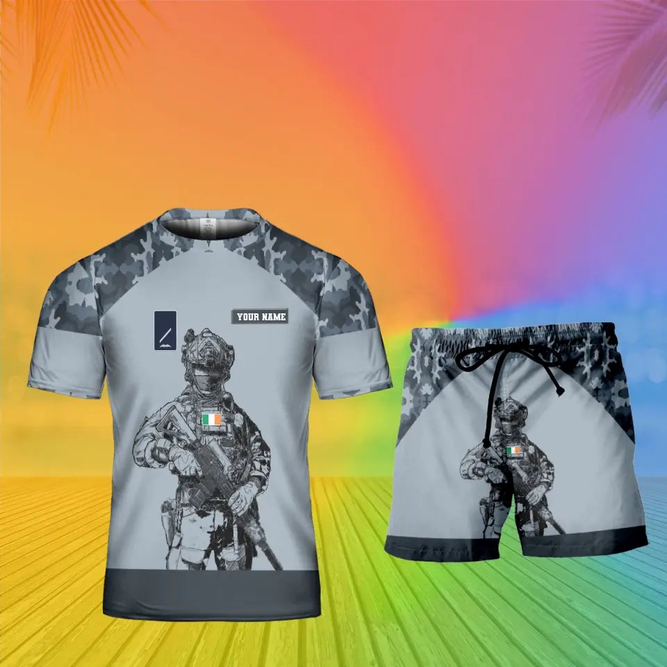 Personalized Ireland Soldier/ Veteran Camo With Name And Rank Combo T-Shirt + Short 3D Printed  - 19Mar2401