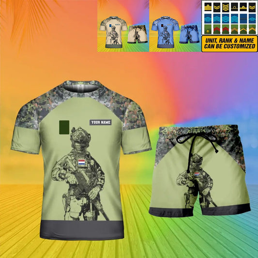 Personalized Netherlands Soldier/ Veteran Camo With Name And Rank Combo T-Shirt + Short 3D Printed  - 19Mar2401