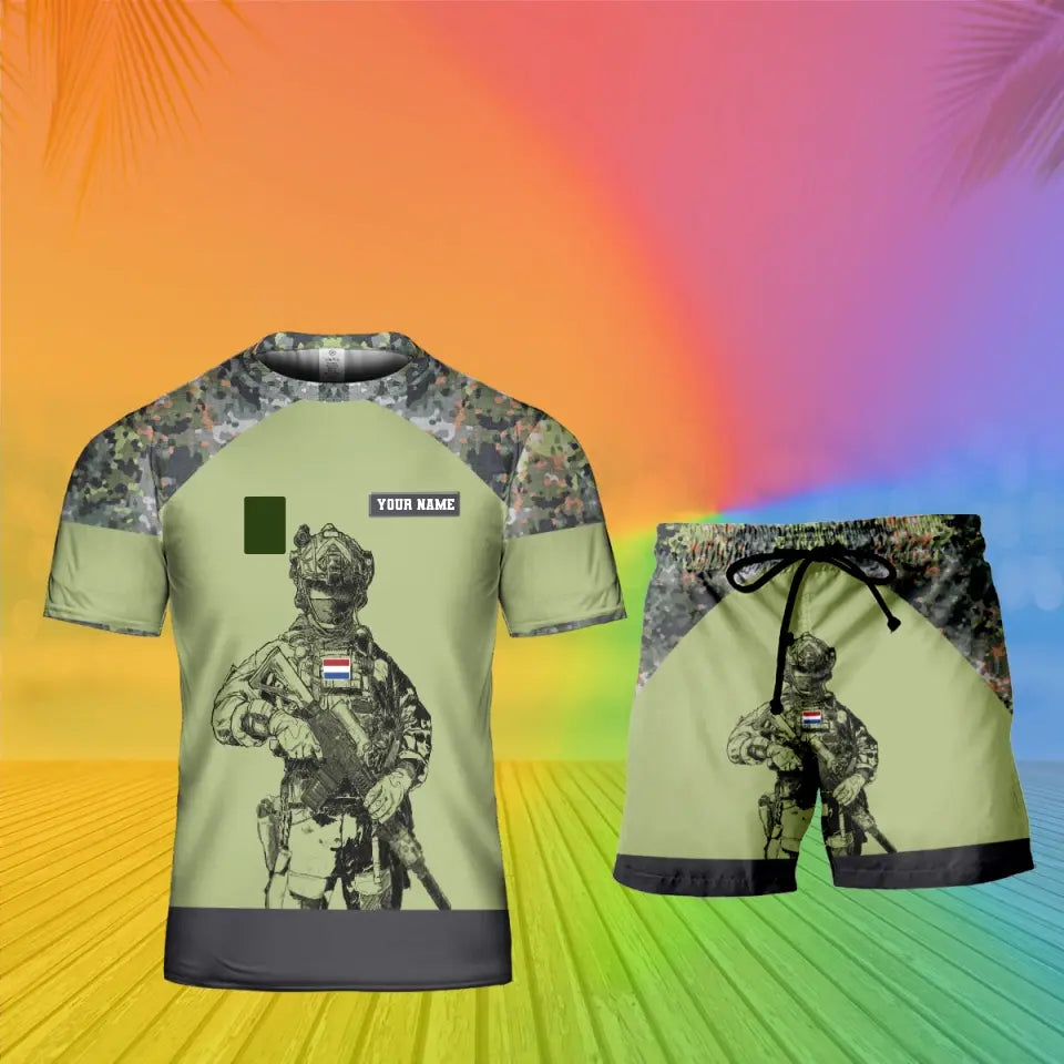 T-shirt personnalisé avec camouflage soldat/vétéran néerlandais avec nom et grade + short imprimé en 3D - 19Mar2401