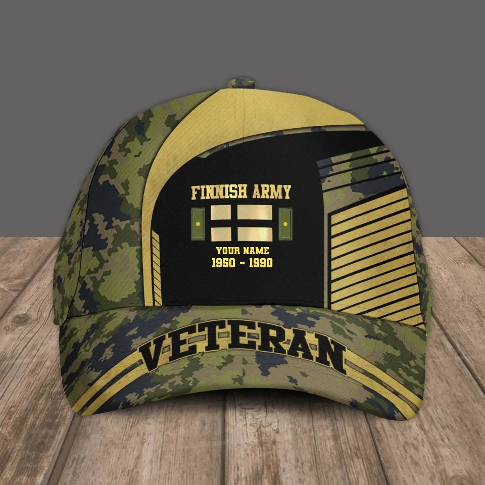 Personalisierter Rang, Jahr und Name Finnland Soldat/Veteranen Camo Baseball Cap Veteran - 2103240001