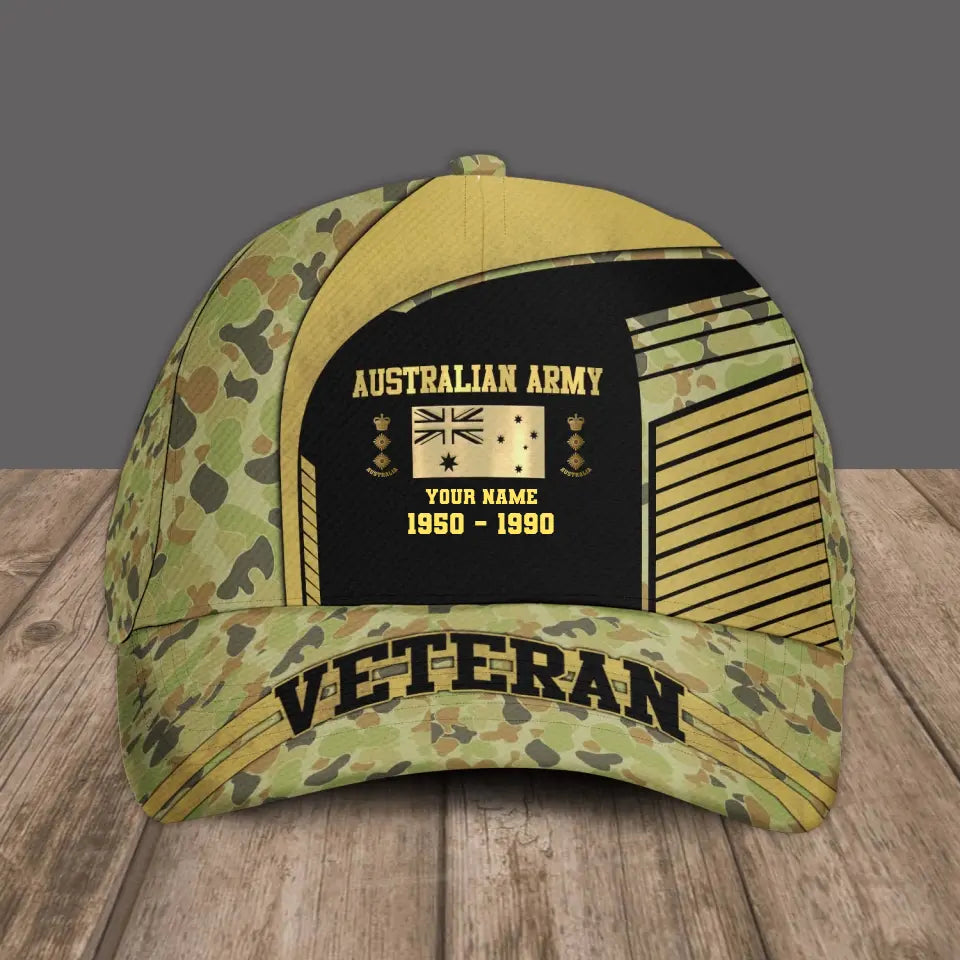 Personalized Rank, Year And Name Australian Soldier/Veterans Camo Baseball Cap Veteran - 17109792