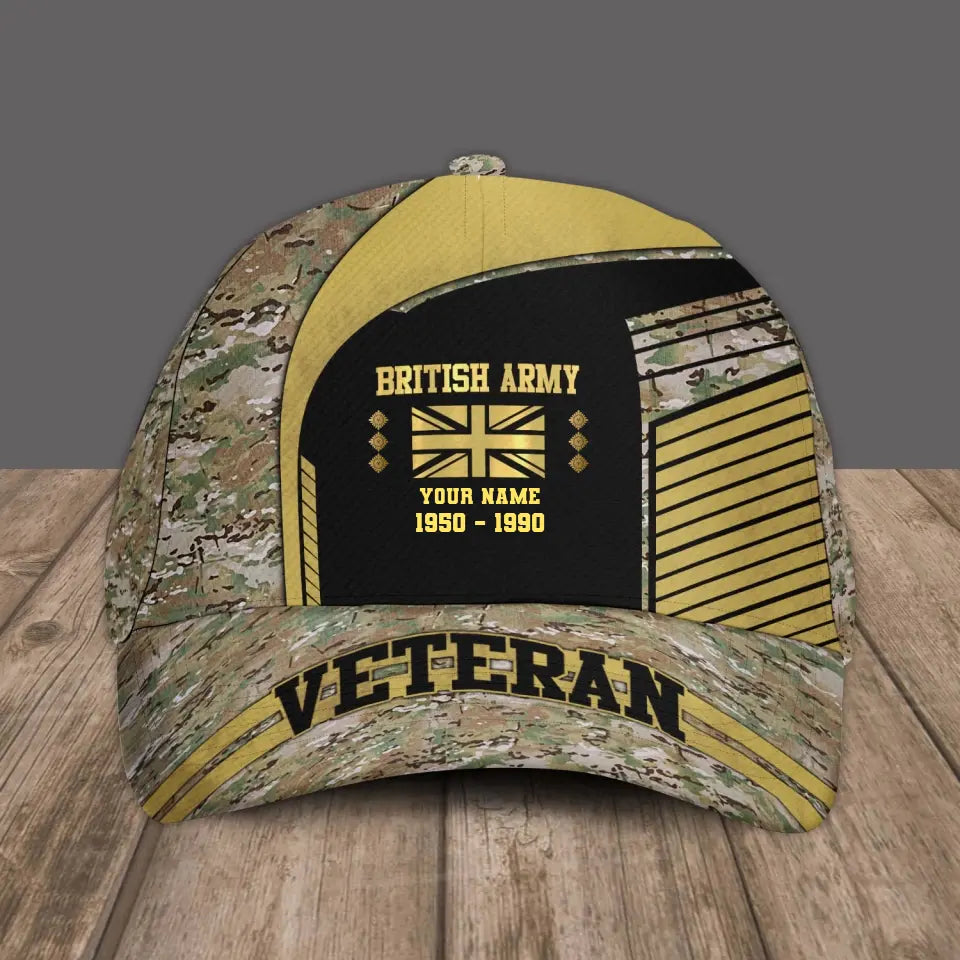 Personalized Rank, Year And Name UK Soldier/Veterans Camo Baseball Cap Veteran - 17109792