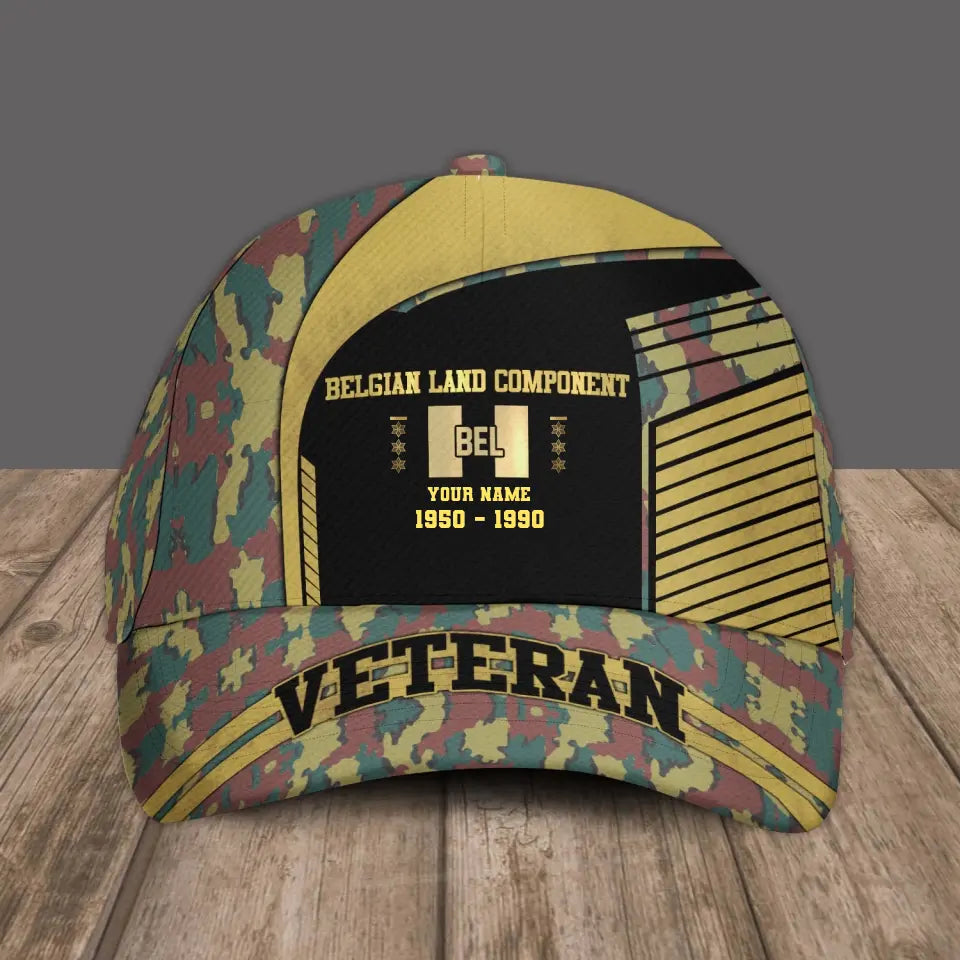 Personalized Rank, Year And Name Belgium Soldier/Veterans Camo Baseball Cap Veteran - 16793568