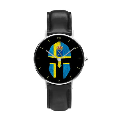 Montre en cuir noir cousue pour soldat/vétéran suédois - 2903240001