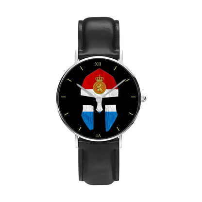 Montre en cuir noir cousue pour soldat/vétéran des Pays-Bas - 2903240001