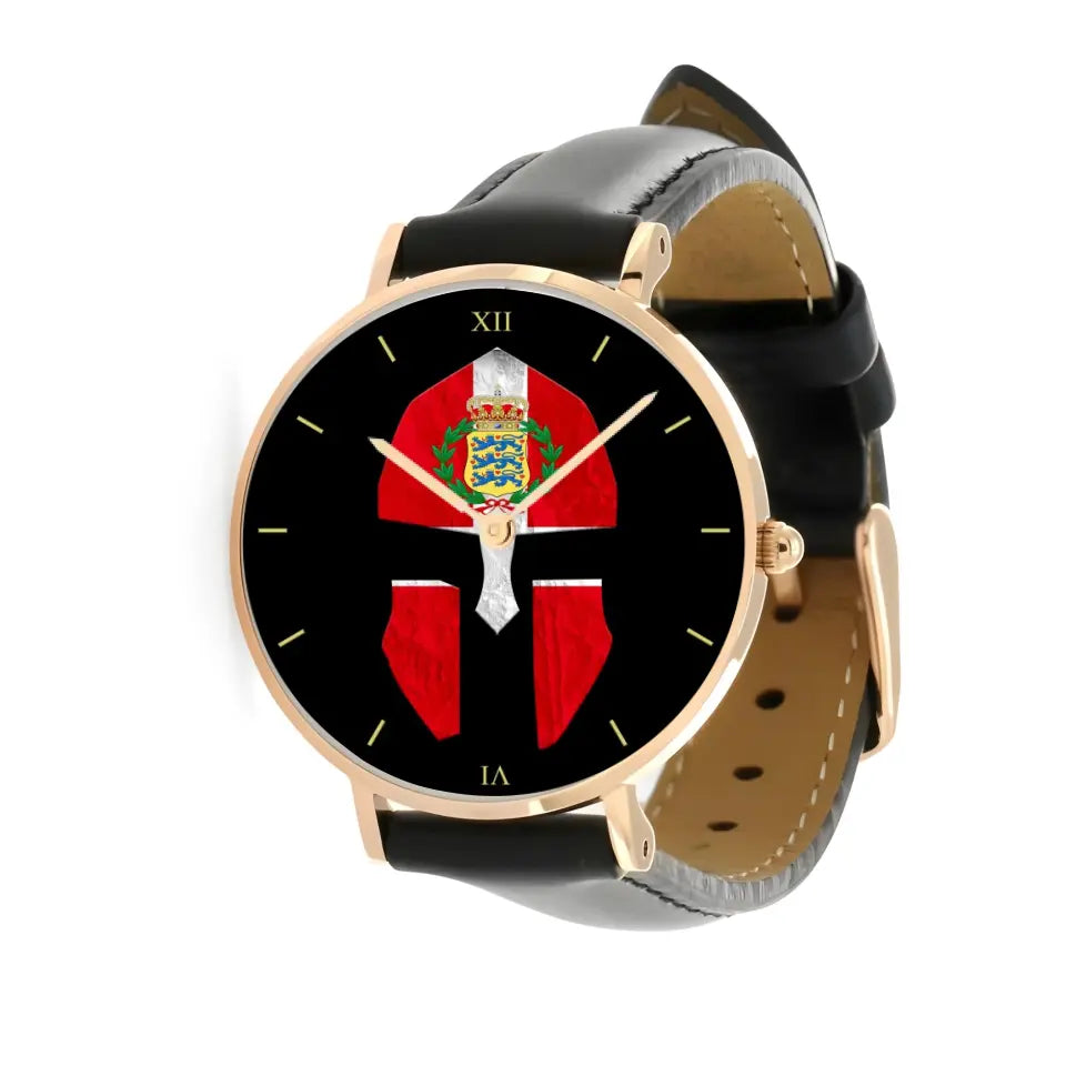 Montre en cuir noir cousue pour soldat/vétéran du Danemark - 2903240001