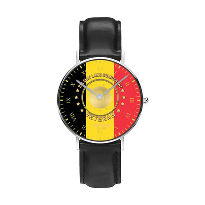 Personalized Belgium Soldier/ Veteran With Name And Year Black Stitched Leather Watch - 0204240001 - Gold Version