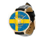 Personalized Sweden Soldier/ Veteran With Name And Year Black Stitched Leather Watch - 0204240001 - Gold Version