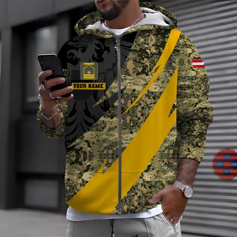 Sweat à capuche personnalisé avec camouflage soldat/vétéran autrichien avec nom et grade imprimé en 3D - 1698796801