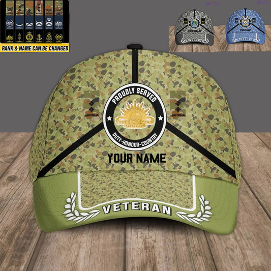 Casquette de baseball camouflage personnalisée avec rang et nom pour soldat/vétéran australien - 17121888