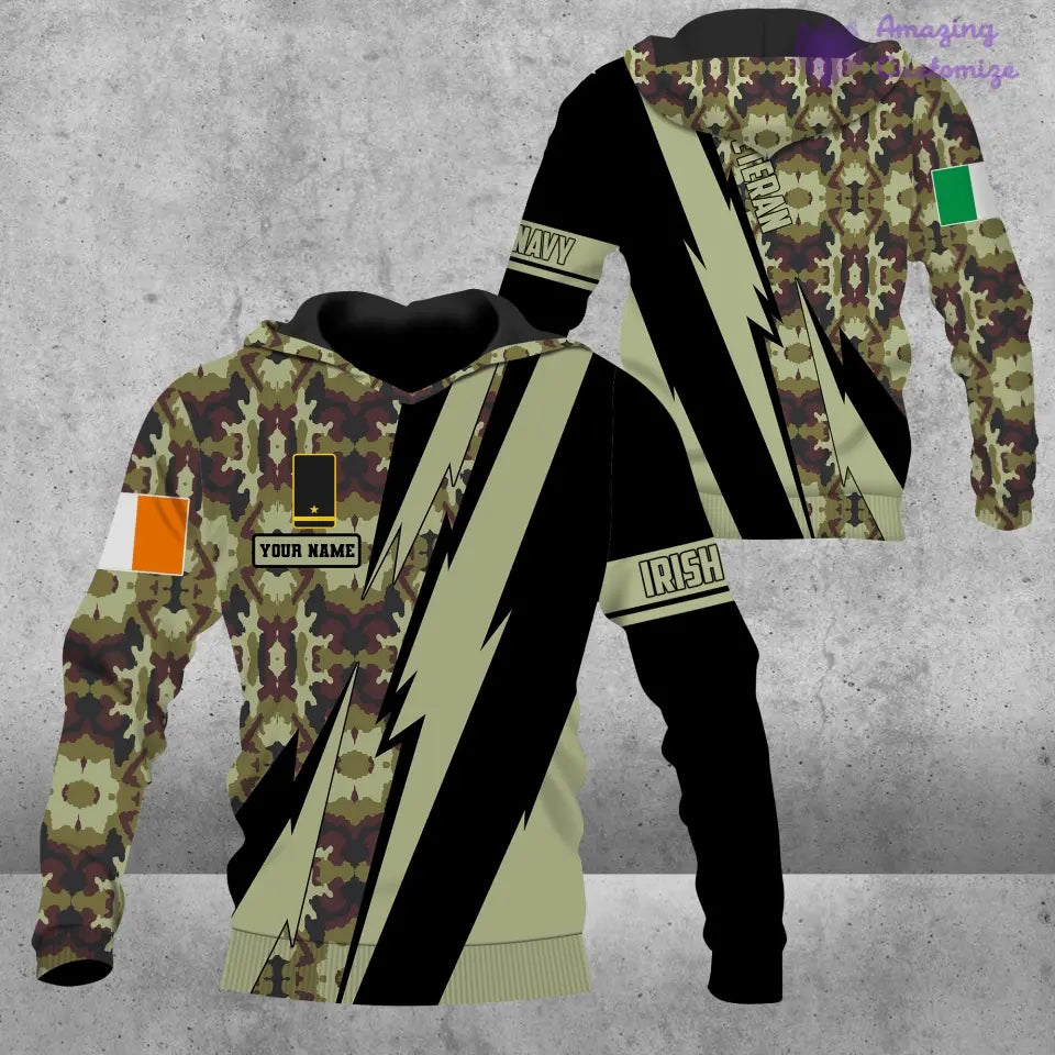 T-shirt personnalisé soldat/vétéran irlandais avec nom et grade imprimé en 3D sur toute la surface - 03042401QA