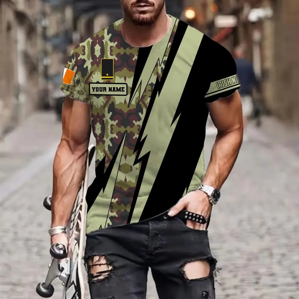 Personalisiertes T-Shirt mit irischem Soldaten/Veteranennamen und Rang, 3D-Rundumdruck – 03042401QA