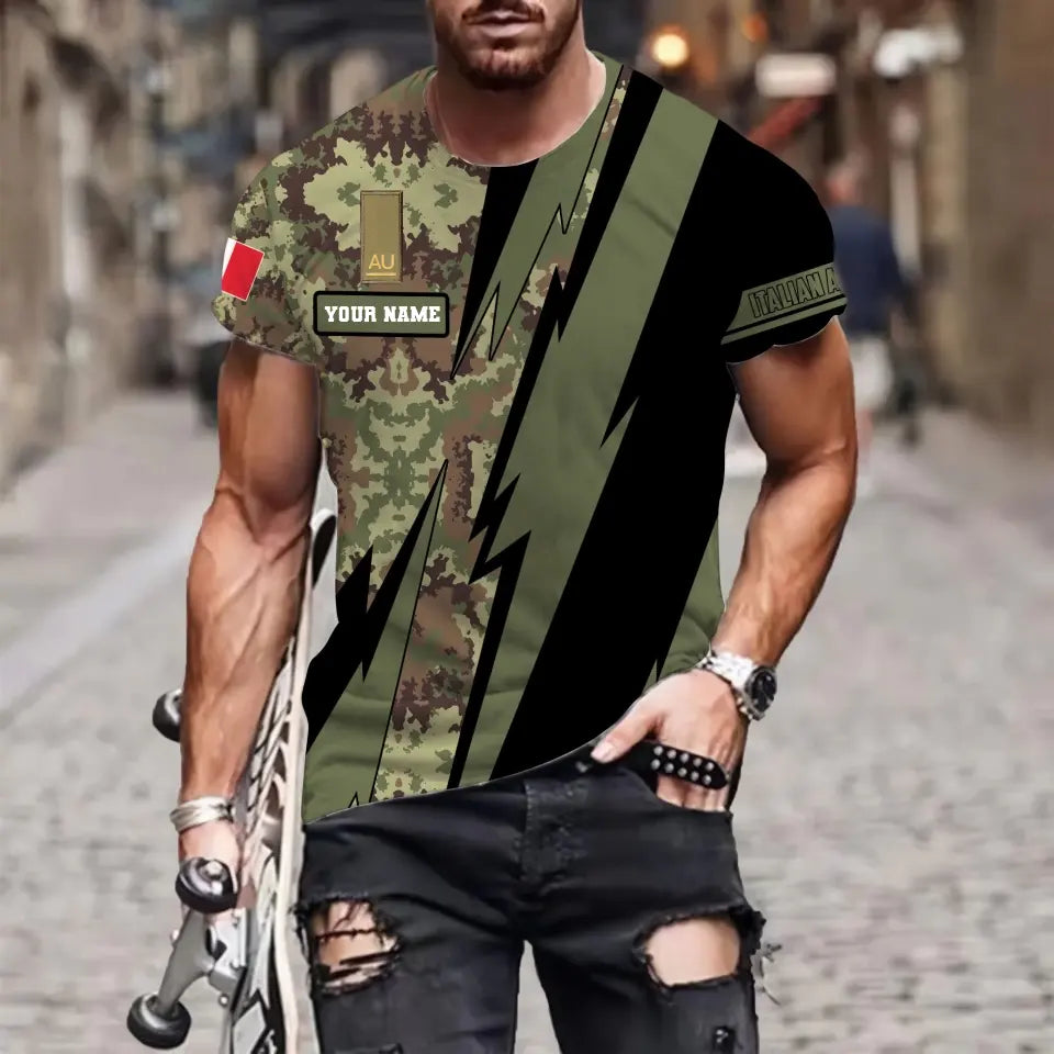 Personalisiertes T-Shirt mit 3D-Rundumdruck „Italienischer Soldat/Veteran“ mit Namen und Rang – 03042401QA