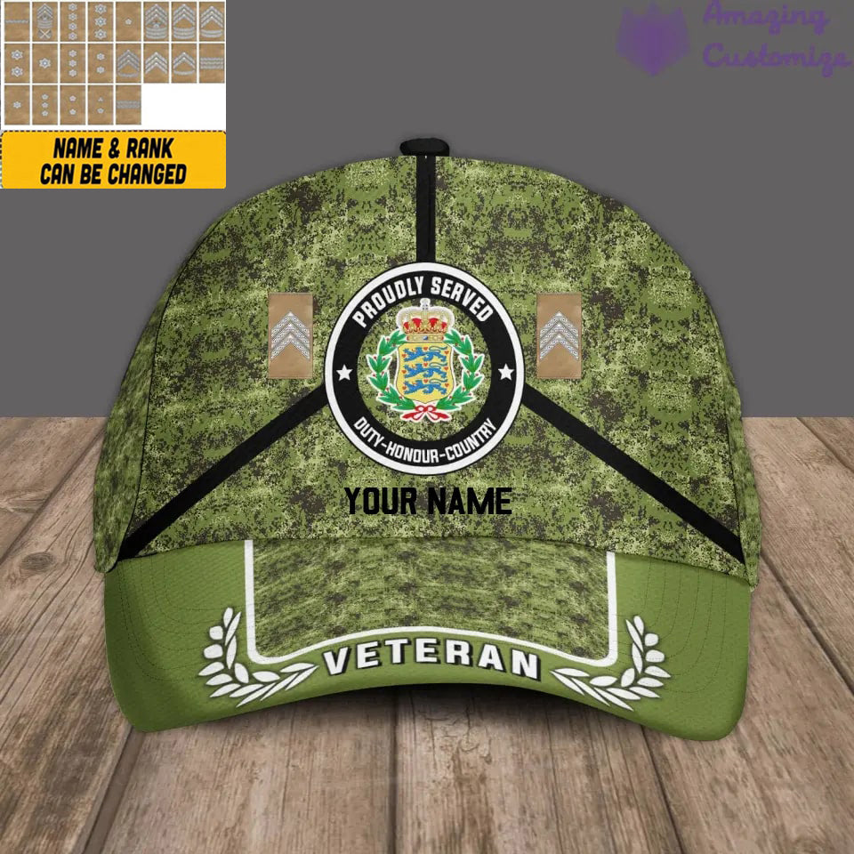 Personalized Rank And Name Denmark Soldier/Veterans Camo Baseball Cap - 17121888