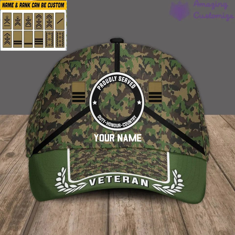 Casquette de baseball camouflage personnalisée avec rang et nom pour soldat/vétéran suisse - 17121888