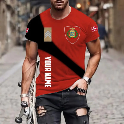 T-shirt personnalisé soldat/vétéran du Danemark avec nom et grade imprimé en 3D - 08042401QA