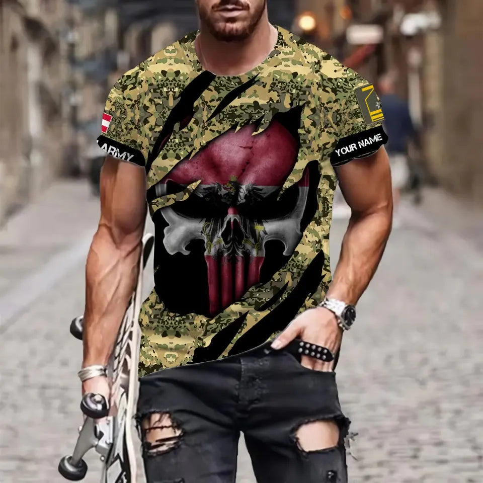 T-shirt Hawaï personnalisé avec nom et grade de soldat/vétéran autrichien imprimé en 3D - 08042402QA