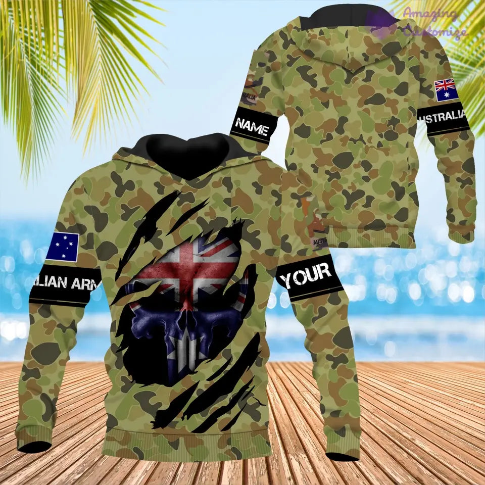 Personalisiertes Australien T-Shirt für Soldaten/Veteranen mit Namen und Rang, komplett bedruckt – 08042402QA