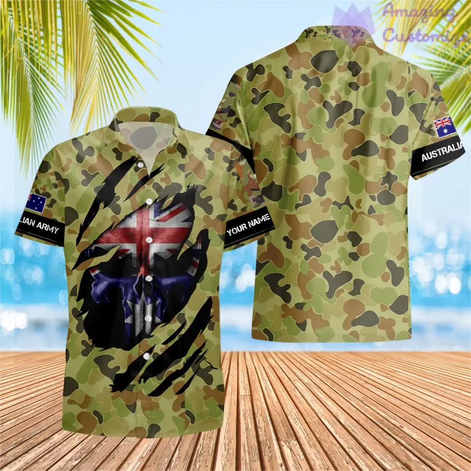 Personalisiertes Australien T-Shirt für Soldaten/Veteranen mit Namen und Rang, komplett bedruckt – 08042402QA